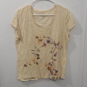 Coldwater Creek Cream Floral Short Sleeve Tee